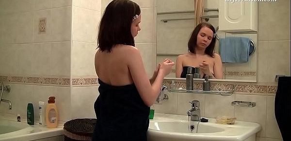  Young teen Galina Molodka bathing naked